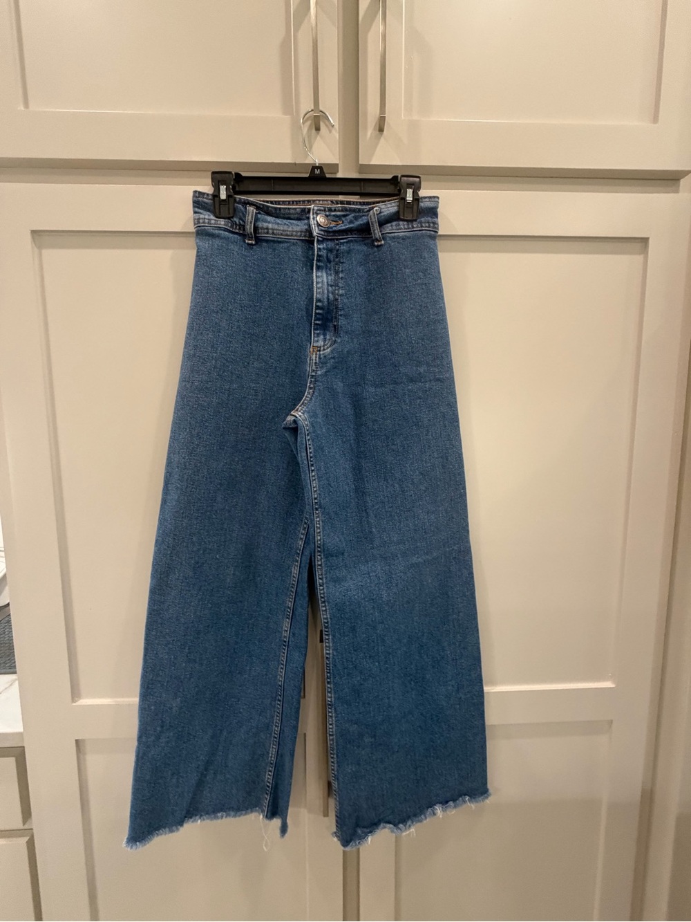 Zara Medium Blue High-Waist Wide-Leg Jeans